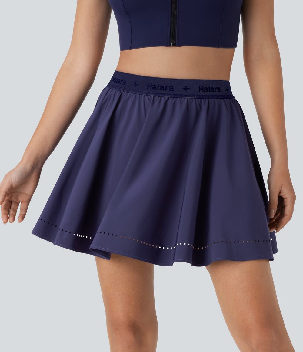 Halara Breezeful High Waisted Perforated Side Pocket Flare Mini Yoga Skirt Small